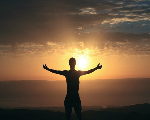 Woman meditating surrounded by nature sunlight